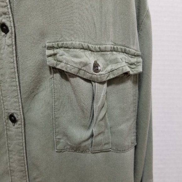 Old Navy top Large 10/12 utility button up twill side split pockets Money Maker - Picture 6 of 15